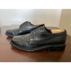 Mens Oxford Dress Shoes Black Leather Almond Toe Wingtip Lace Up 7.5